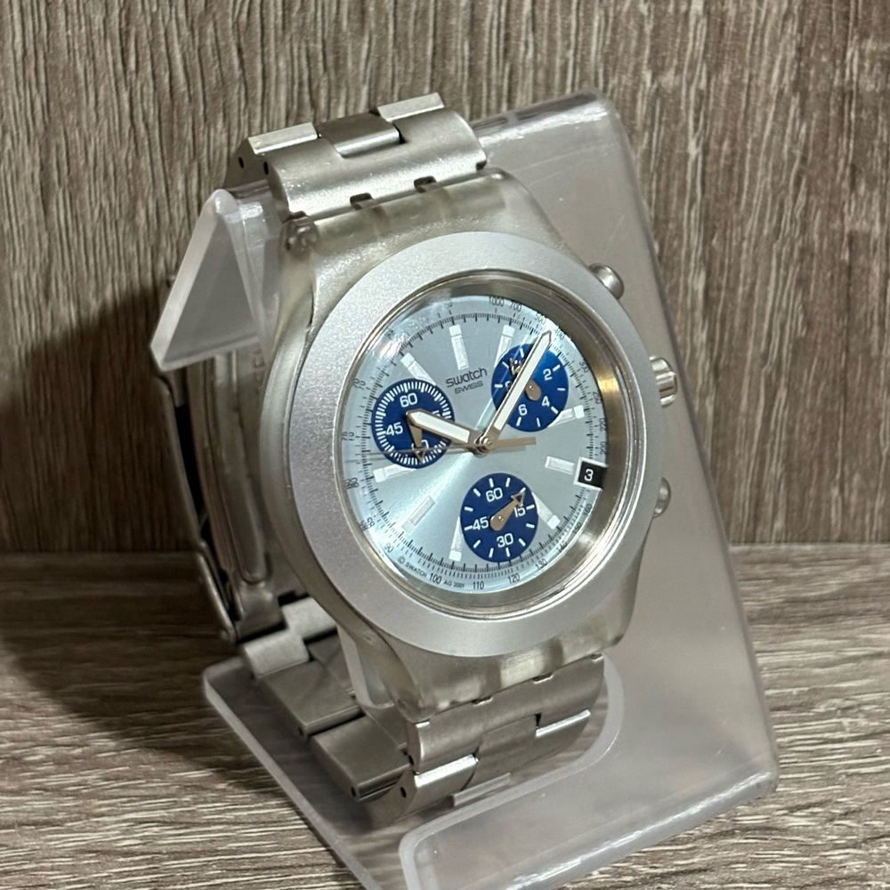 Vintage Blue Swatch Icestorm Chronograph Men’s Watch With New Battery